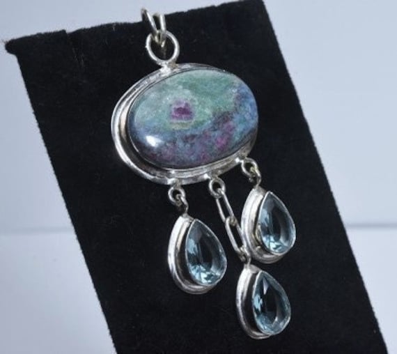 Stunning Ruby Fuschite and Kyanite Sterling Silve… - image 1