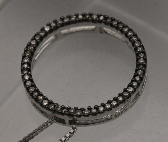 Vintage Diamond Sterling Silver Hoop Pendant on S… - image 9