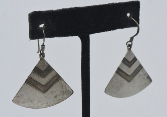 Vintage Sterling Silver Triangular Dangle Earrings - image 2