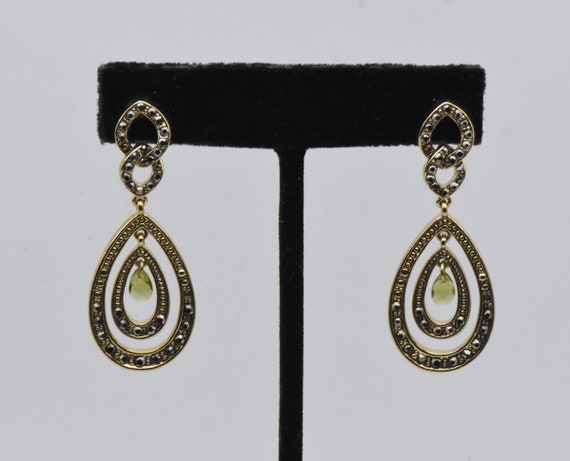 Monet - Vintage Gold Tone Faux Peridot Earrings - image 1