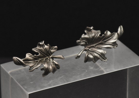 Vintage Sterling Silver Leaf Screw Back Earrings - image 8