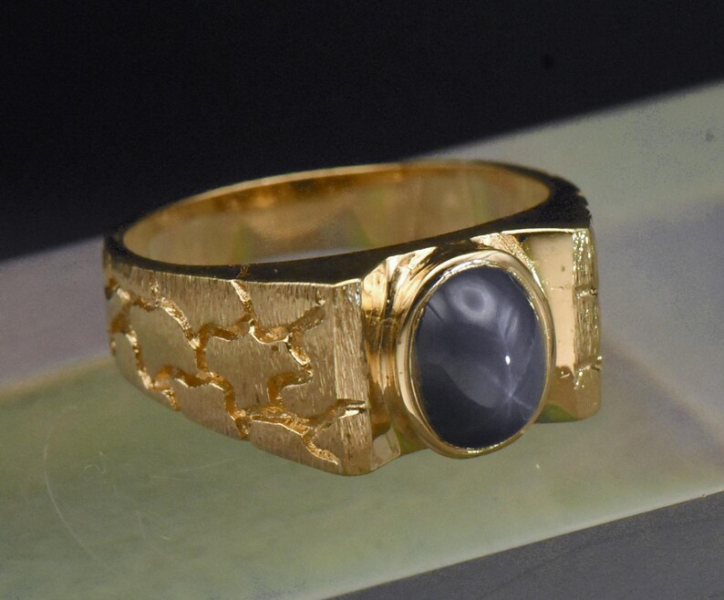 Saleman Rind Vintage Synthetic Star Sapphire Gold Plated Salesman Sample Ring - Size ...