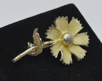 Vintage Yellow Enamel Metal Flower Brooch