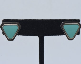 Boucles d'oreilles vintage faites main en argent sterling et turquoise