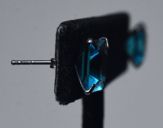 Square Cut Teal Glass Stud Earrings - image 3