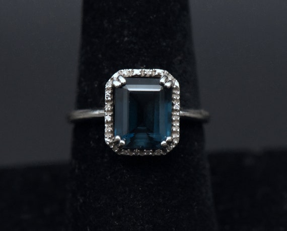 Vintage Blue Topaz and Diamonds Sterling Silver R… - image 2