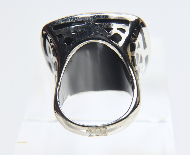 Large Sterling Silver Inlaid Black Onyx Ring Size 7.75 image 4