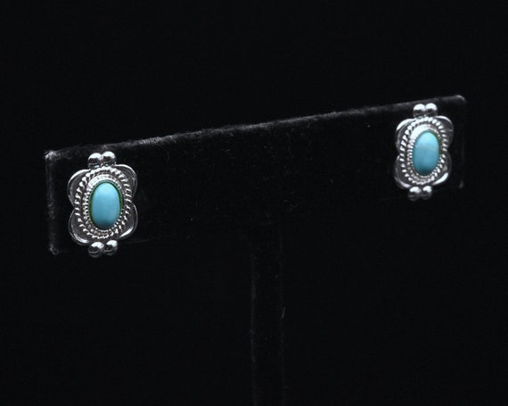 Vintage Turquoise Silver Plated Stud Earrings - image 2