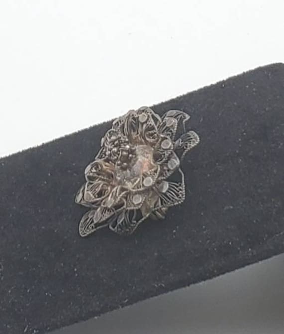 Vintage Sterling Silver Filigree Flower Brooch - image 3