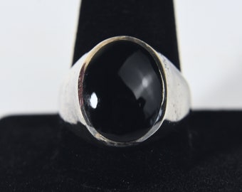 Vintage sterlingzilveren ring met zwarte onyx, maat 12