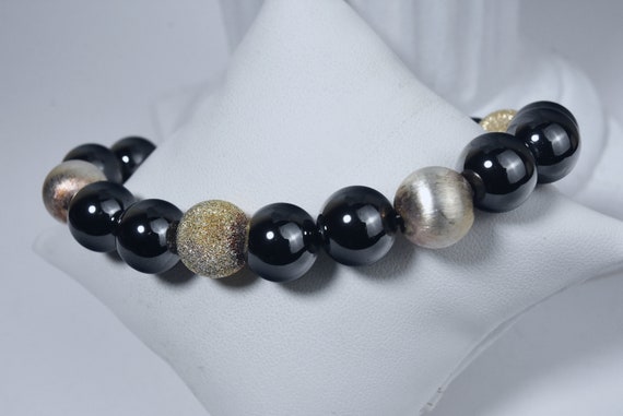 Heavy Italian Sterling Silver and Hematite Beaded… - image 2