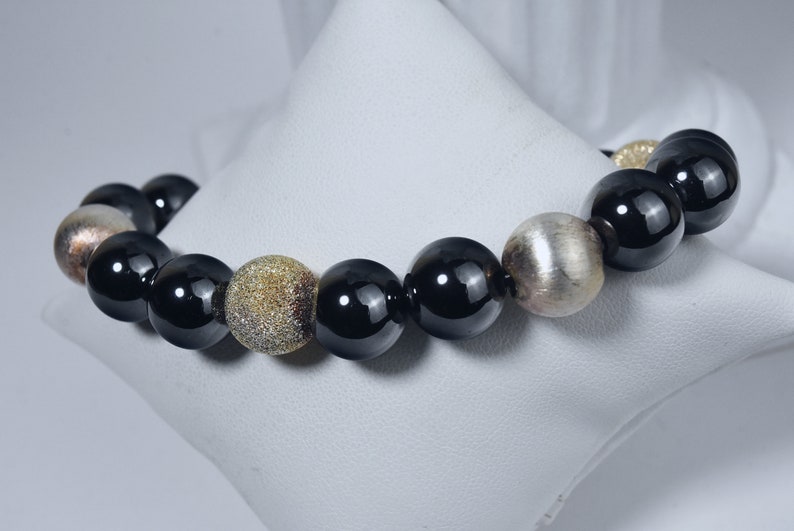 Heavy Italian Sterling Silver and Hematite Beaded Bracelet image 2