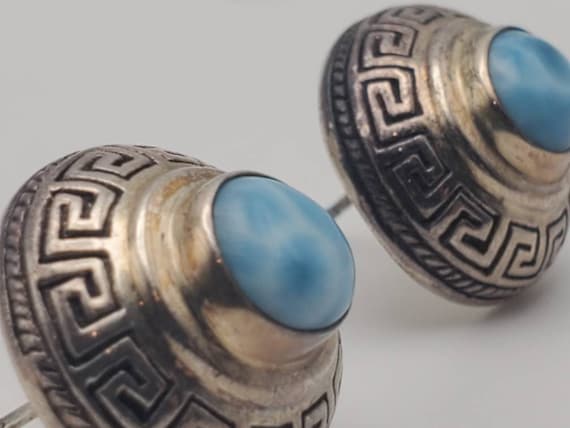 Vintage Handmade Larimar Sterling Silver Earrings - image 2