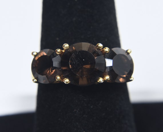 Gold Vermeil Smoky Quartz Ring - Size 7.75 - image 2