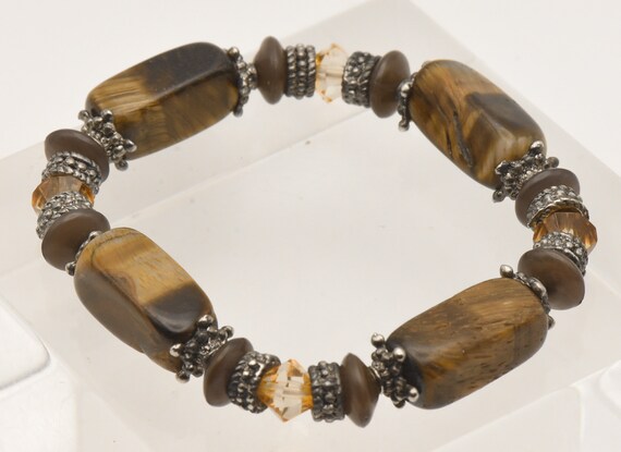 Rectangular Tiger's Eye Bead Elastic Bracelet - image 7