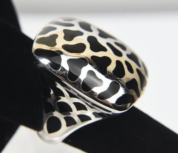 Large Sterling Silver Inlaid Black Onyx Ring - Si… - image 5