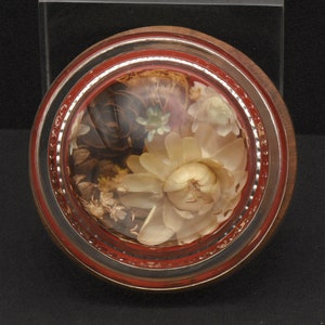 Vintage Real Dried Flowers Glass Paperweight