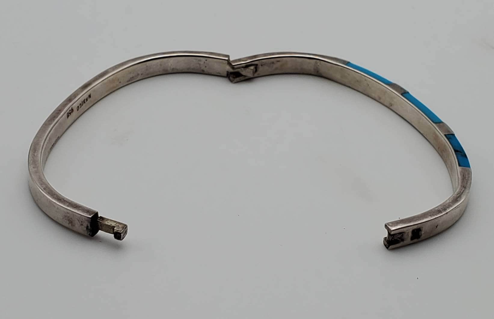 Vintage 950 Silver Turquoise Hinged Bangle - Etsy Canada