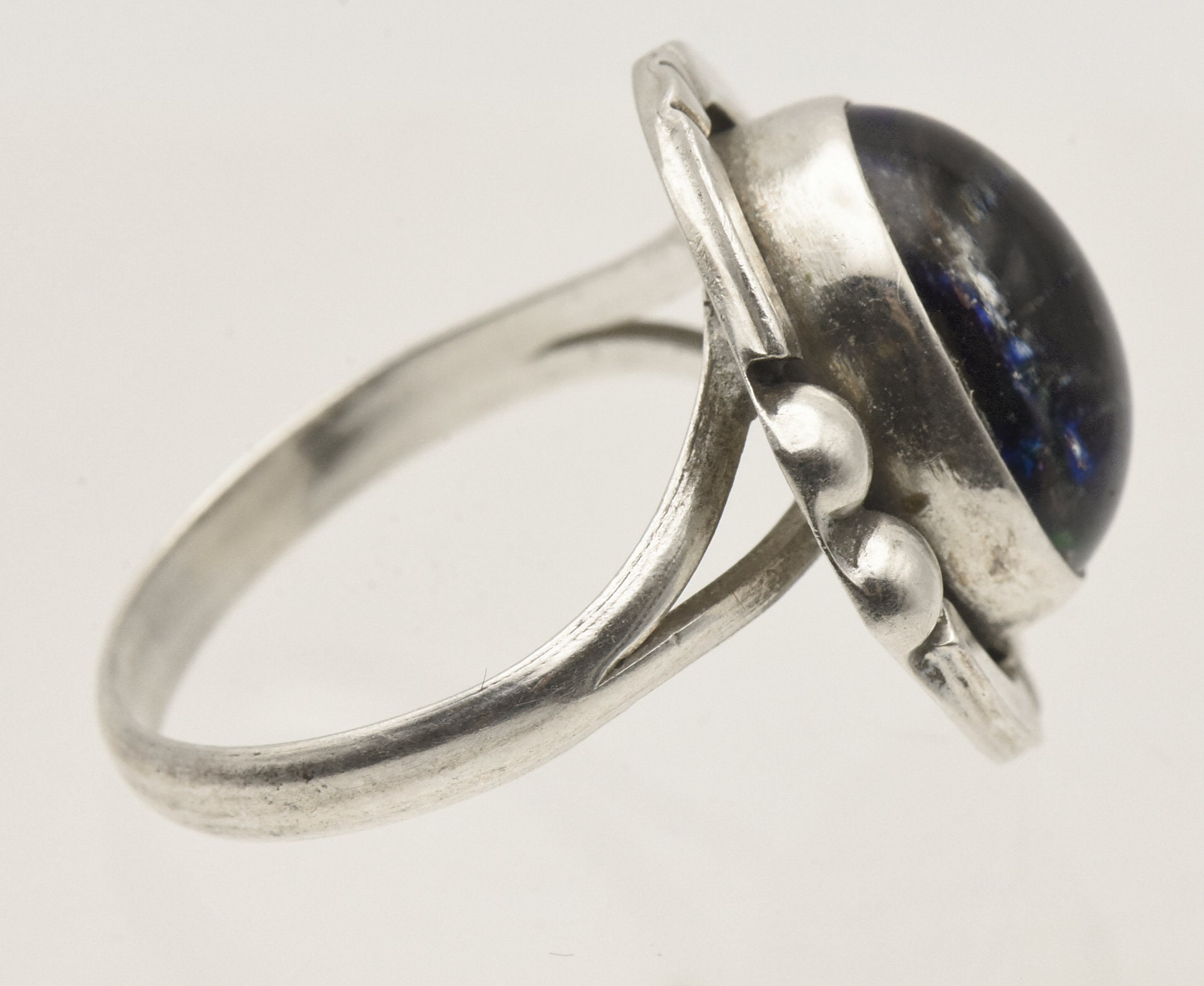 Bague Ancienne Réglable En Verre Dichroïque Jaune - Plaqué Argent 925 - Taille 9