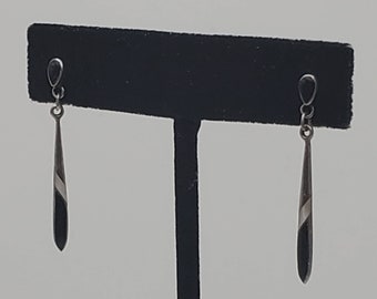 Vintage Black Onyx and Mother of Pearl Dangle Earrings