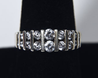 Double Graduated Diamonique Cubic Zirconia Sterling Silver Ring - Size 8.75