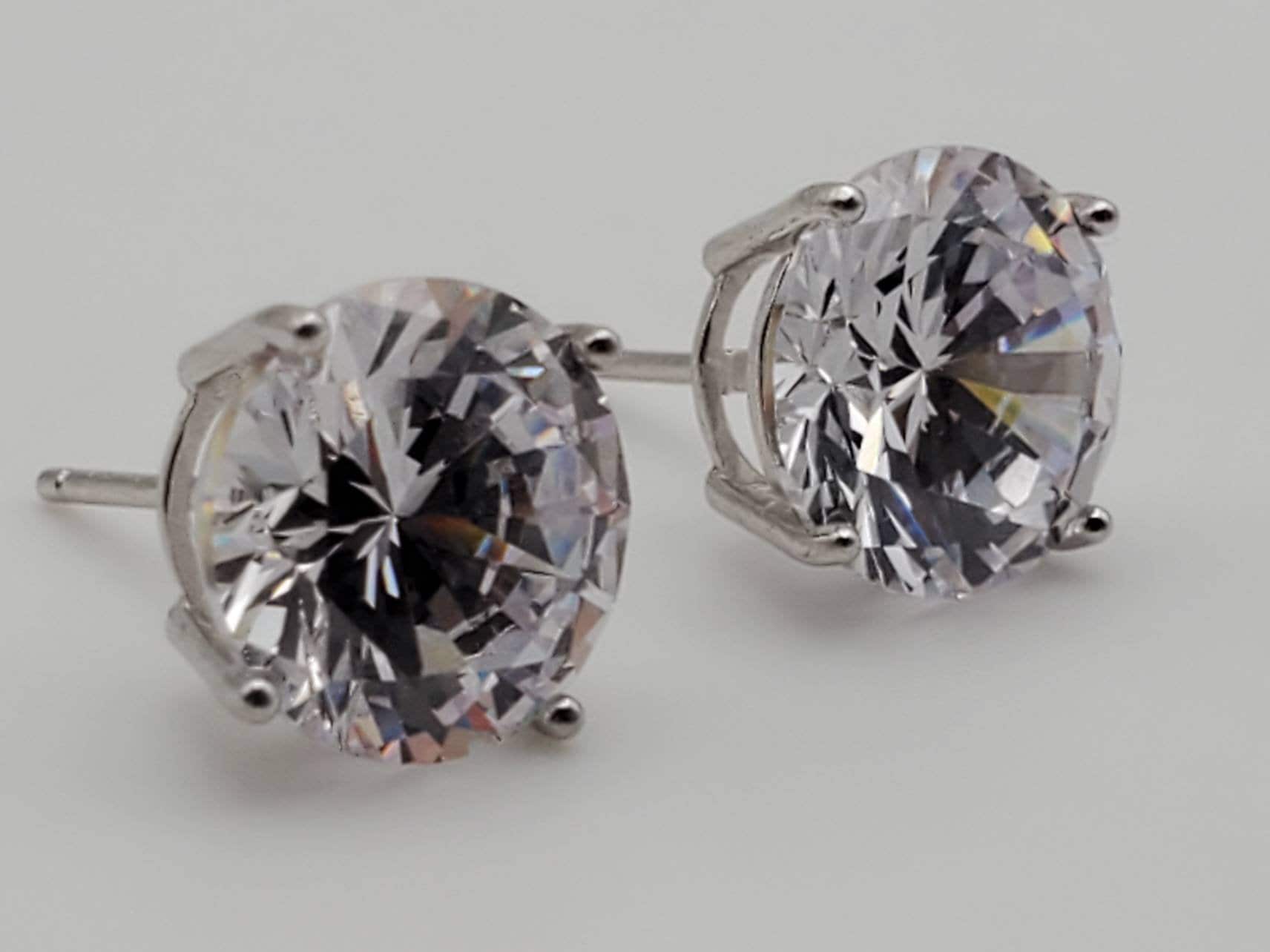 Vintage Cubic Zirconia Sterling Silver Stud Earrings - 10mm