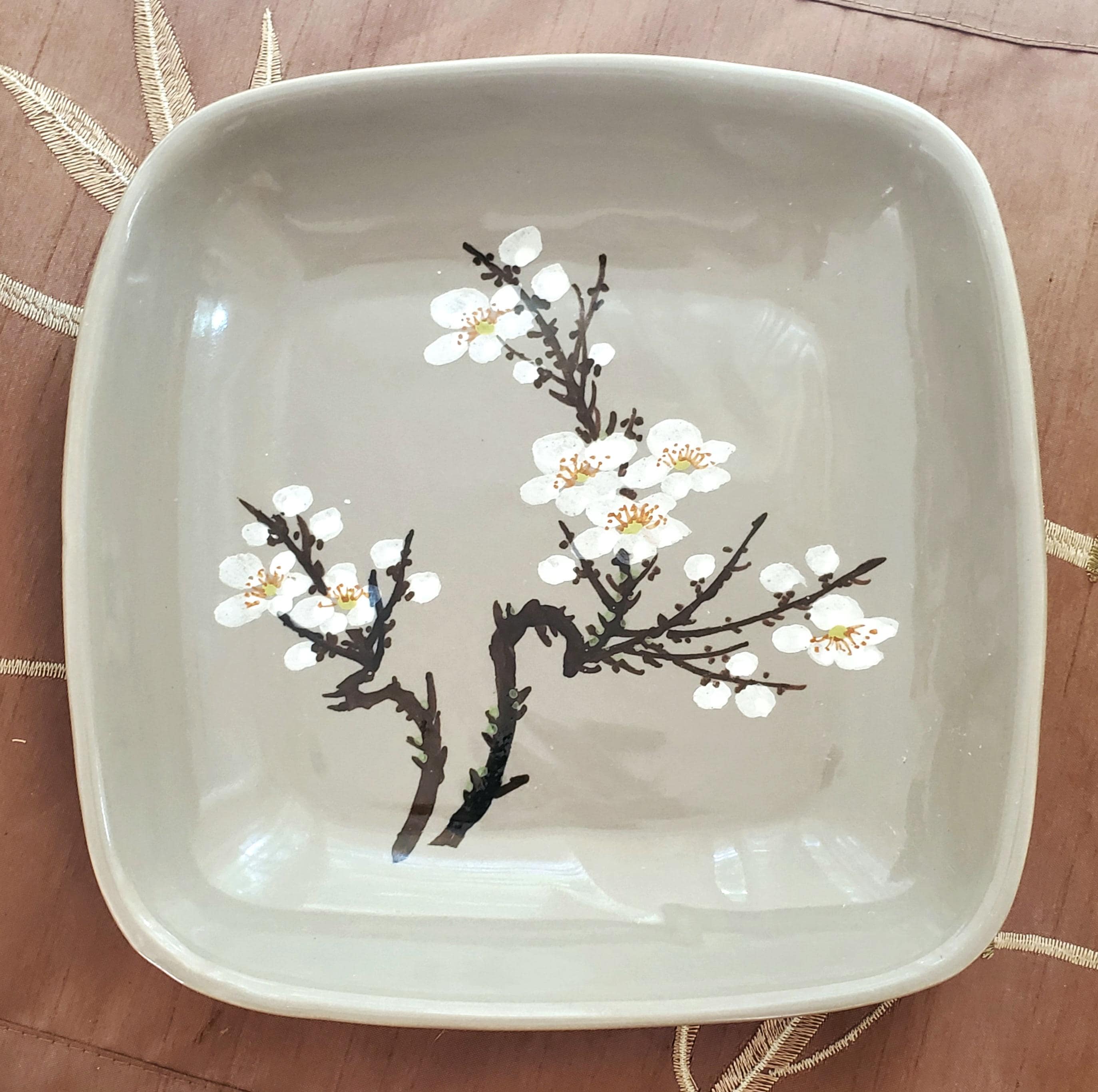 ヴィンテージ手描き桜陶器スクエアプレート - Etsy 日本