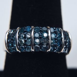 Blue Diamond Sterling Silver Ring - Size 8