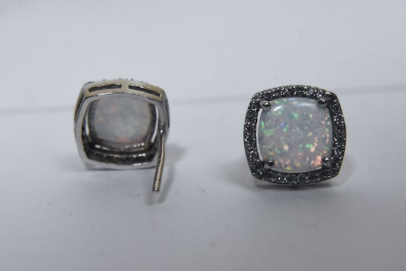 Sterling Silver White Opal Cushion Cut Stud Earri… - image 6