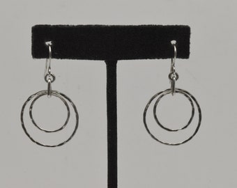 Vintage Handmade Silver Circle Dangle Earrings