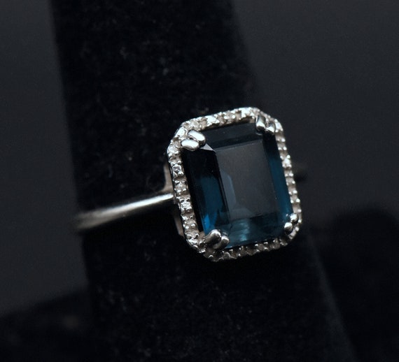Vintage Blue Topaz and Diamonds Sterling Silver R… - image 3