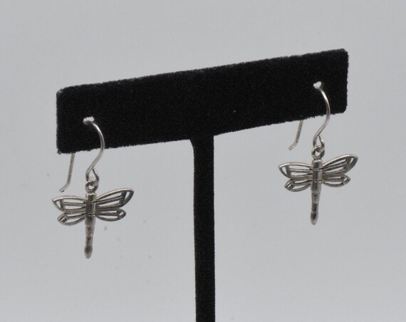 Vintage Sterling Silver Dragonfly Earrings - image 2