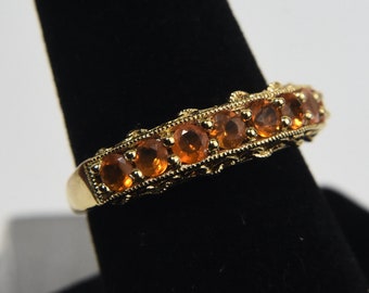 Sterling Silver Gold Tone Simulated Orange Sapphire Ring - Size 8