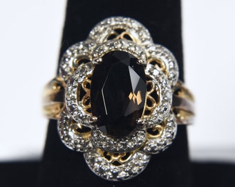 Ross-Simons - Gold Ton Sterling Silber Rauchquarz und Diamant Cocktailring - Größe 8
