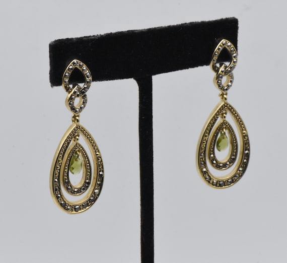 Monet - Vintage Gold Tone Faux Peridot Earrings - image 2