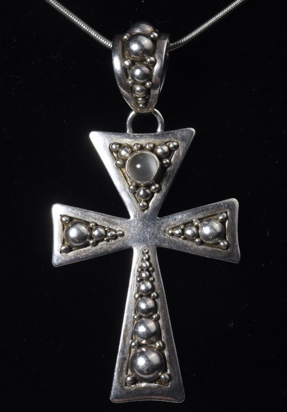 Large Heavy Sterling Silver Crucifix Pendant with… - image 2