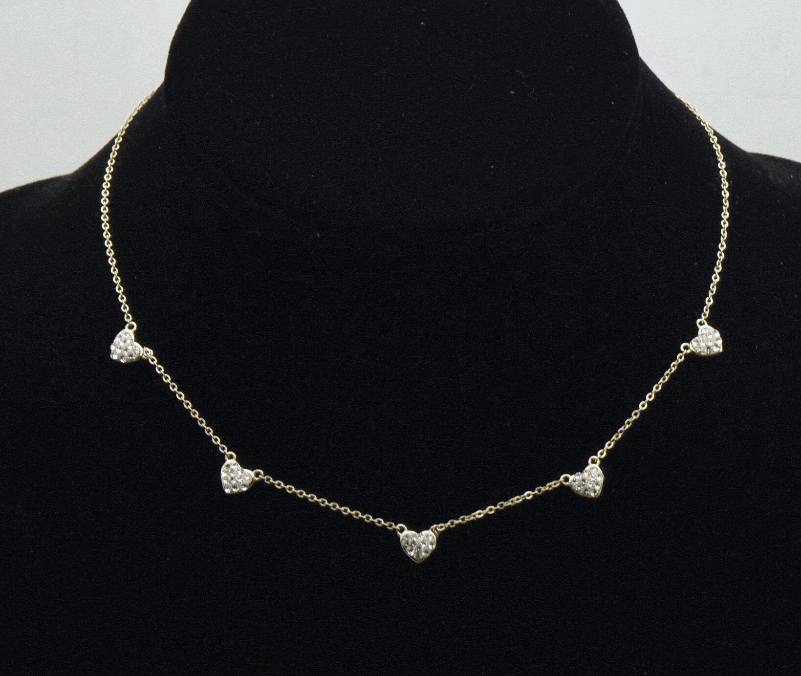 Vintage Sterling Silver and Rhinestones Hearts Chain