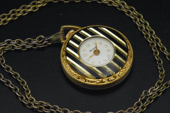 Vtg Watch Pendant Necklace Lucerne Black Gold Checkered Working Swiss Round  | eBay
