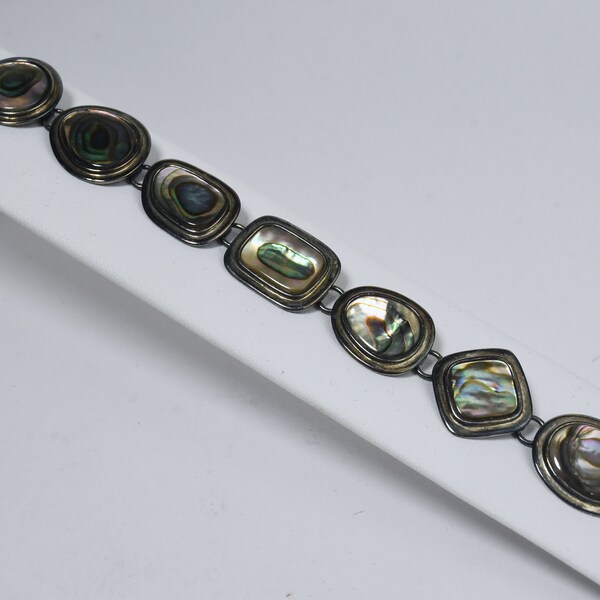 Vintage Sterling Silver Abalone Shell Bracelet