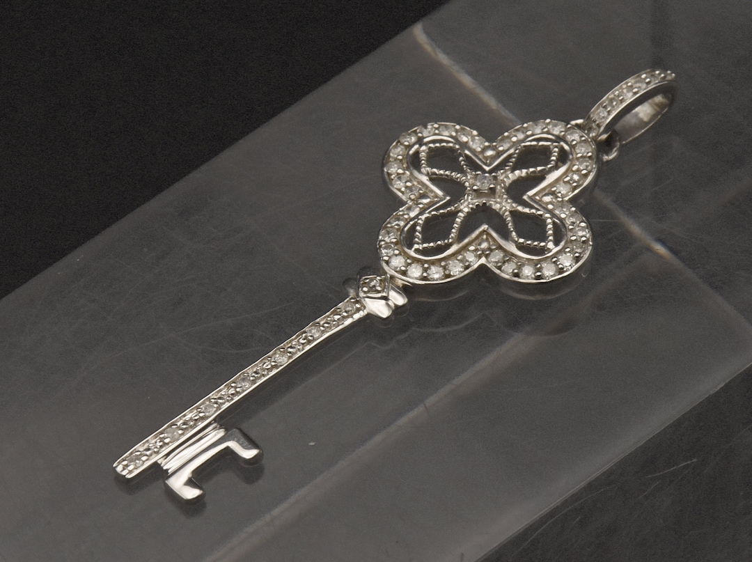 Filigree Key Sterling Silver and Diamonds Filigree Key Pendant - Etsy