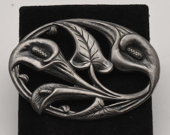 Broche Ancienne En Argent Massif Décor Fleur De Lys - Forme Ronde - Occasion