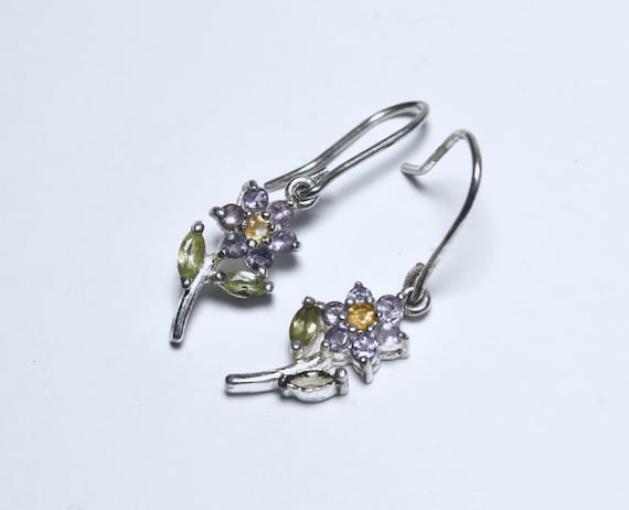 Gemstone Flower Earrings - image 2