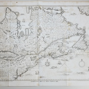 Ancienne « Carte de la Nouvelle-France de 1632 de Champlain », 1850 Télécopieur
