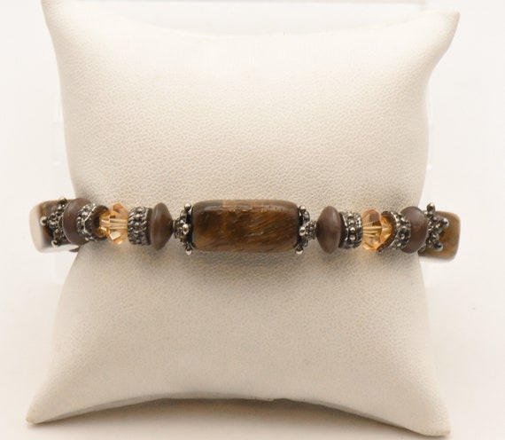 Rectangular Tiger's Eye Bead Elastic Bracelet - image 2