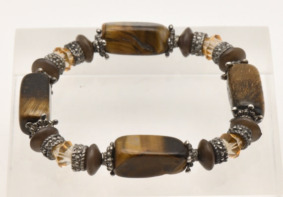 Rectangular Tiger's Eye Bead Elastic Bracelet - image 1