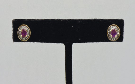 Vintage Synthetic Ruby and Topaz Gold Tone Sterli… - image 1