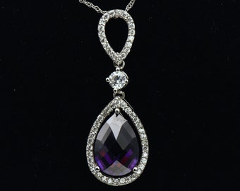 Vintage Sterling Silver Purple Cubic Zirconia Pendant
