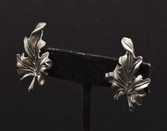 Vintage Sterling Silver Leaf Screw Back Earrings - image 5