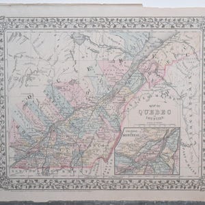 Mitchell's - Ancienne carte du Québec coloriée à la main, 1881