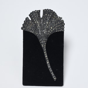Gorgeous Large Vintage Sterling Silver and Marcasite Art Deco Style Fan Brooch